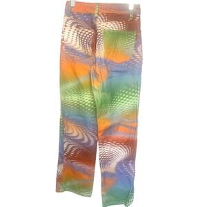 Jaded London Jeans Petite Slouchy Fit 24 Waist Green Orange Abstract Flare Retro